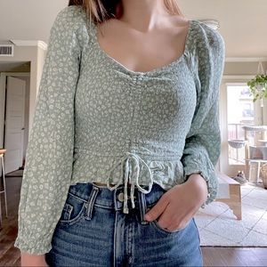 Hollister Long Sleeve Floral Smocked Crop Top